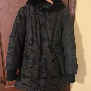 DKNY Black Camouflage Hooded Jacket